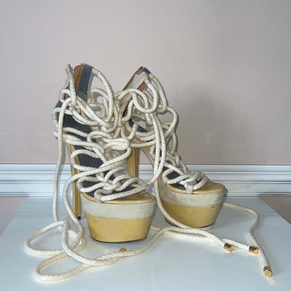 MONIKA CHIANG SAND & NATURAL ROPE SANDALS PUMPS
